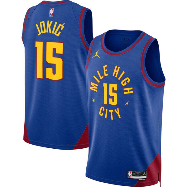 Men's Blue Denver Nuggets #15 Nikola Jokic Statement Edition Swingman Stitched Basketball Jersey